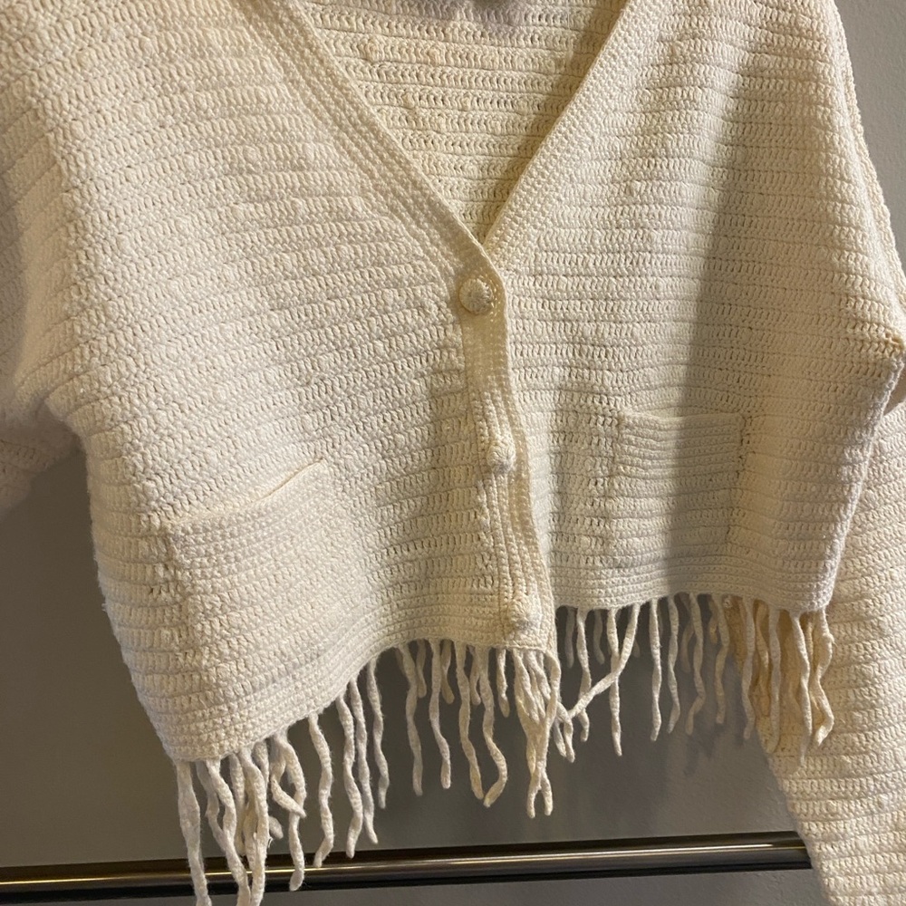 Women's Cream Fringe Sweater